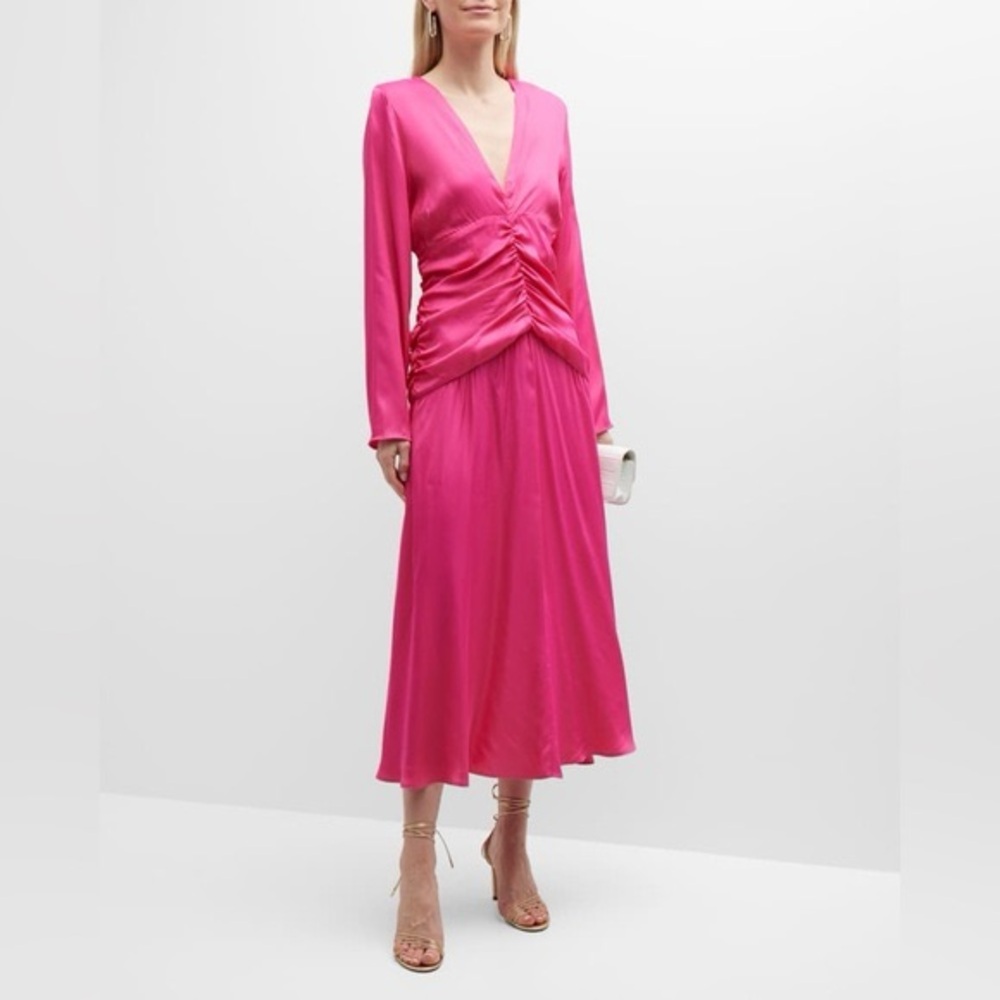 NWT FARM Rio Pink ruched Long Sleeve Dress